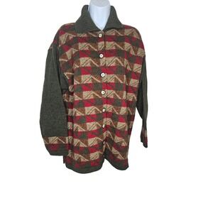 Jamie Watson Scotland Wool Geometric Button Cardigan Sweater Green Red Size 2